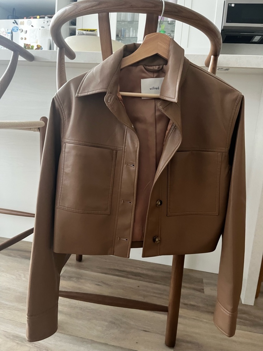 Wilfred Chest-Pocket Cropped Leather Jacket in Brown -brand new w/tags